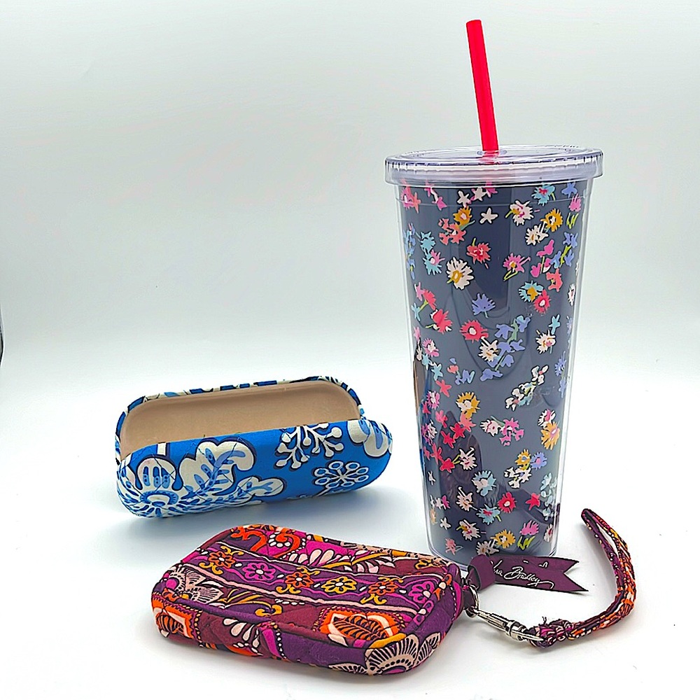 Vera Bradley - women’s bundle of 3 - Wristlet‎ + Sunglasses case + Travel Tumble